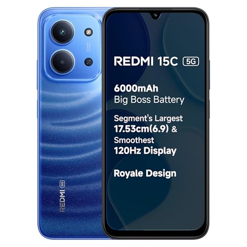 REDMI 15C 5G Moonlight Blue 4GB + 128GB | Royale Design | Massive 6000mAh Battery | Segment’s Largest Display 17.53cm Up to 120Hz | MediaTek Dimensity 6300 | 33W Fast Charging | 50MP AI Dual Camera