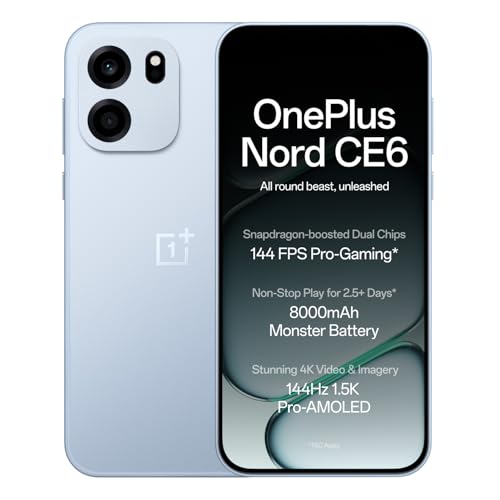 OnePlus Nord CE6 | 8GB+256GB | Fresh Blue | Snapdragon 7s Gen 4 | Segment’s Fastest Touch Response | 8000mAh Battery | 144Hz 1.5K AMOLED Display | 50MP Main + 32MP Selfie 4K Cameras | IP66,68,69,69K