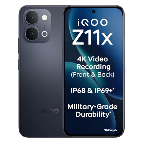iQOO Z11x 5G (Titan Black, 8GB RAM, 128 GB Storage) | Dimensity 7400-Turbo Processor | 7200 mAh Battery | 4K Video Recording Front & Back | IP68 & IP69+ | Powered by OriginOS 6