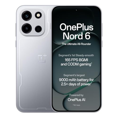 OnePlus Nord 6 | 8GB+256GB | Quick Silver | Snapdragon 8s Gen 4 | Segment’s First Stable 165FPS Gaming | Segment’s Largest 9000mAh Battery | Most Complete IP Rating | Personalized AI
