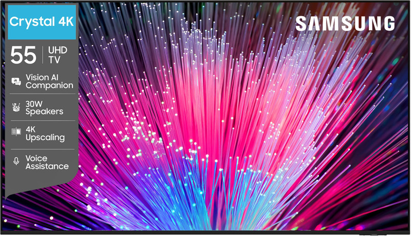 Samsung Crystal 4K Vision AI 138 cm (55 inch) Ultra HD (4K) LED Smart Tizen TV 2026 Edition with 30W Speakers 4K Upscaling HDR 10+ Football Mode Voice Assistance Remote Control PurColor Metal Stream Design Samsung Knox Security 150+ Free Channels(UA55UE83AHULXL)