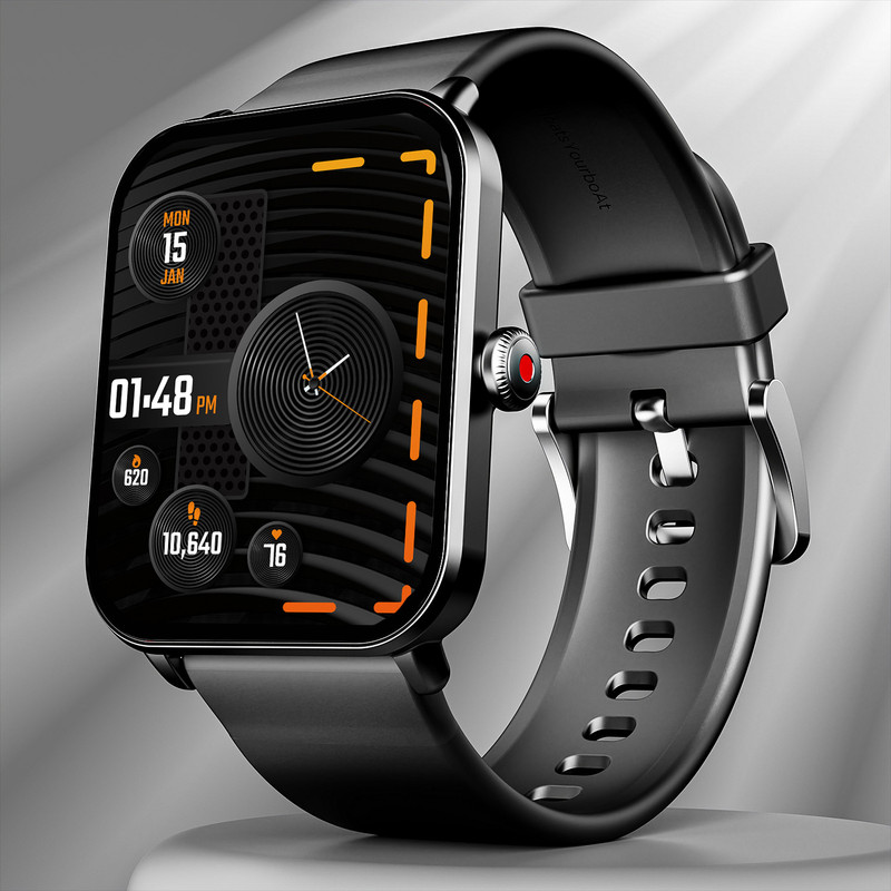 boAt Wave Fury Smartwatch(Active Black Strap, Free Size)