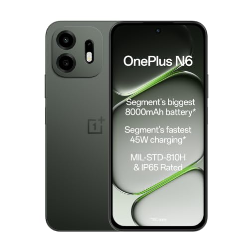 OnePlus N6 | 4GB+128GB | Midnight Green | Segment’s Biggest 8000mAh Battery | Segment’s Fastest 45W Charging | 48-Month Smoothness | Smooth 120Hz Display | 50MP Camera | Military-Grade Durability